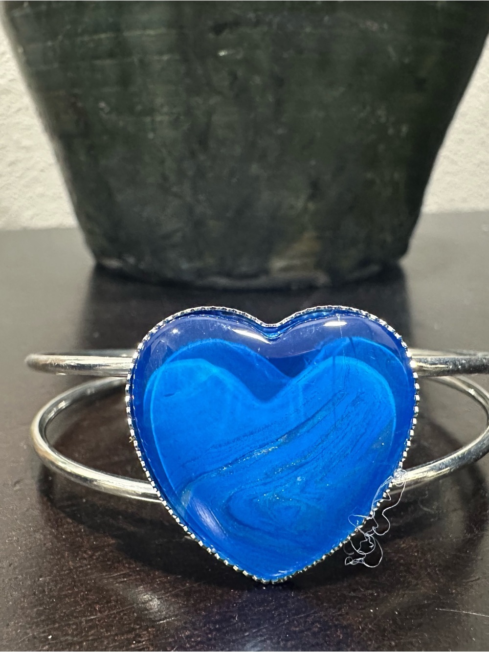 Royal Blue Heart Silver-Tone Cuff Bracelet - Women's Fashion Bracelet